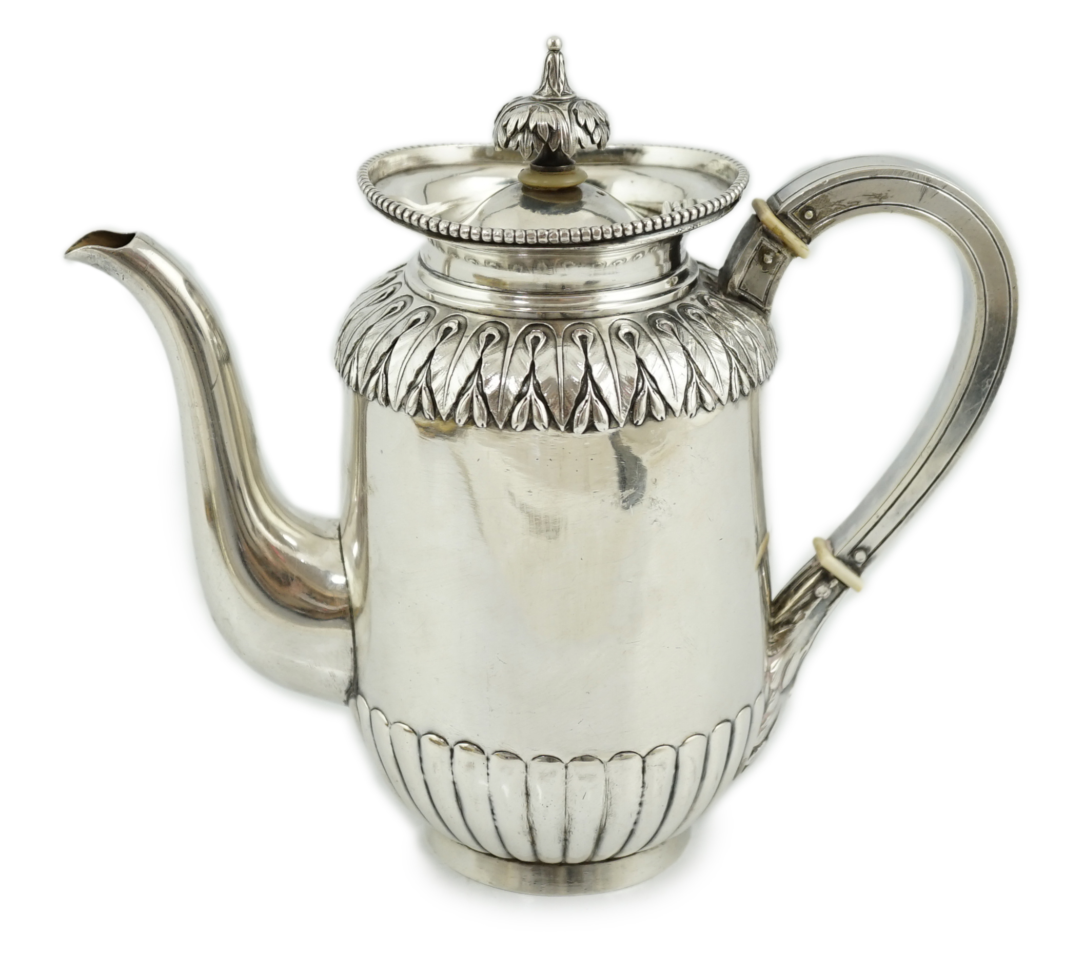 Carl Faberge - A late 19th/early 20th century Russian 84 zolotnik silver coffee pot, CITES submission reference: T7CQVQS9